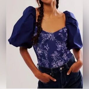 Free People Blue Floral Bodysuit